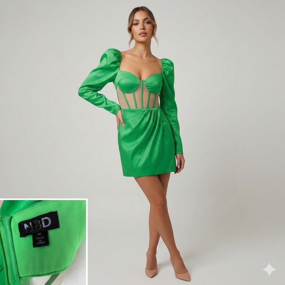 NBD Revolve Talulla Dress Women Medium Green Corset Cocktail Wedding Formal Mesh